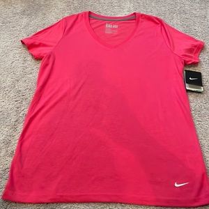 NWT Nike women’s dri fit v neck pink shirt size large
